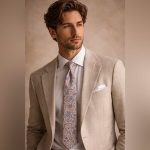 Vintage Damon Floral Silk Necktie – Blush Pink, Blue & Lavender Botanical Print